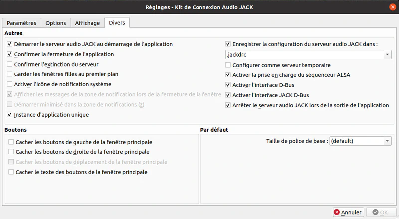 Jack : réglages Jack : réglages